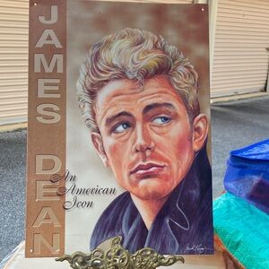James Dean Iconic Tin  Poster - Brown and Blue